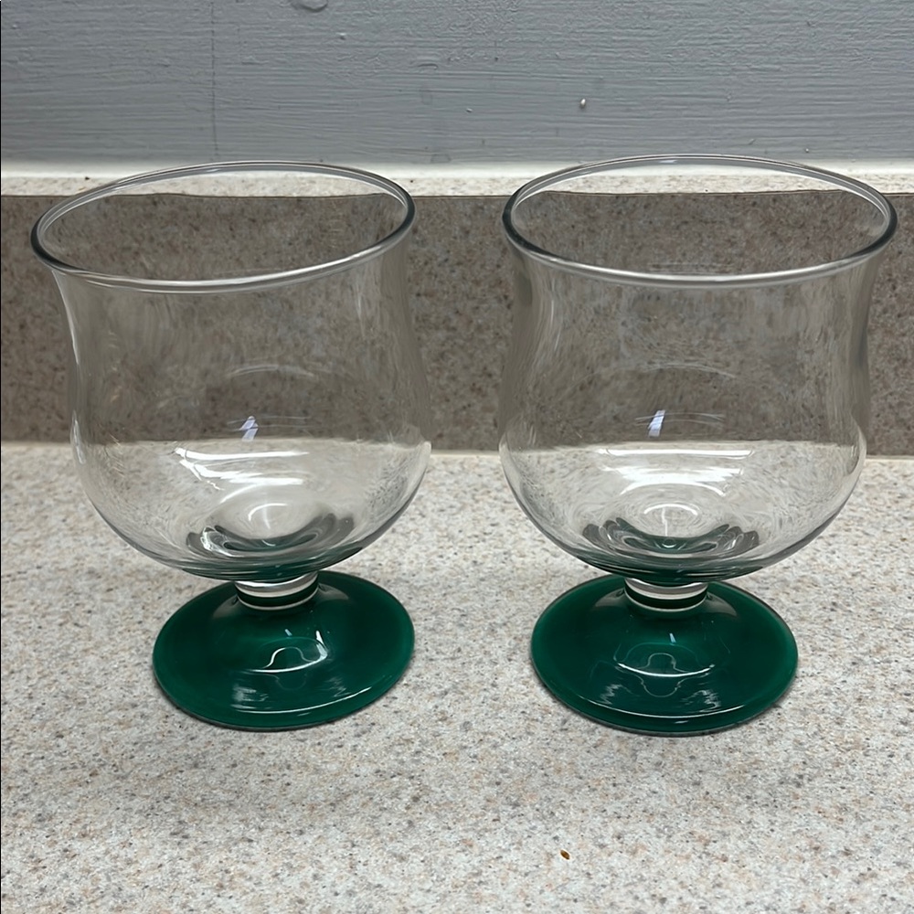 (2) Elegant Libby Mid-Century Green Base Lowball Glasses